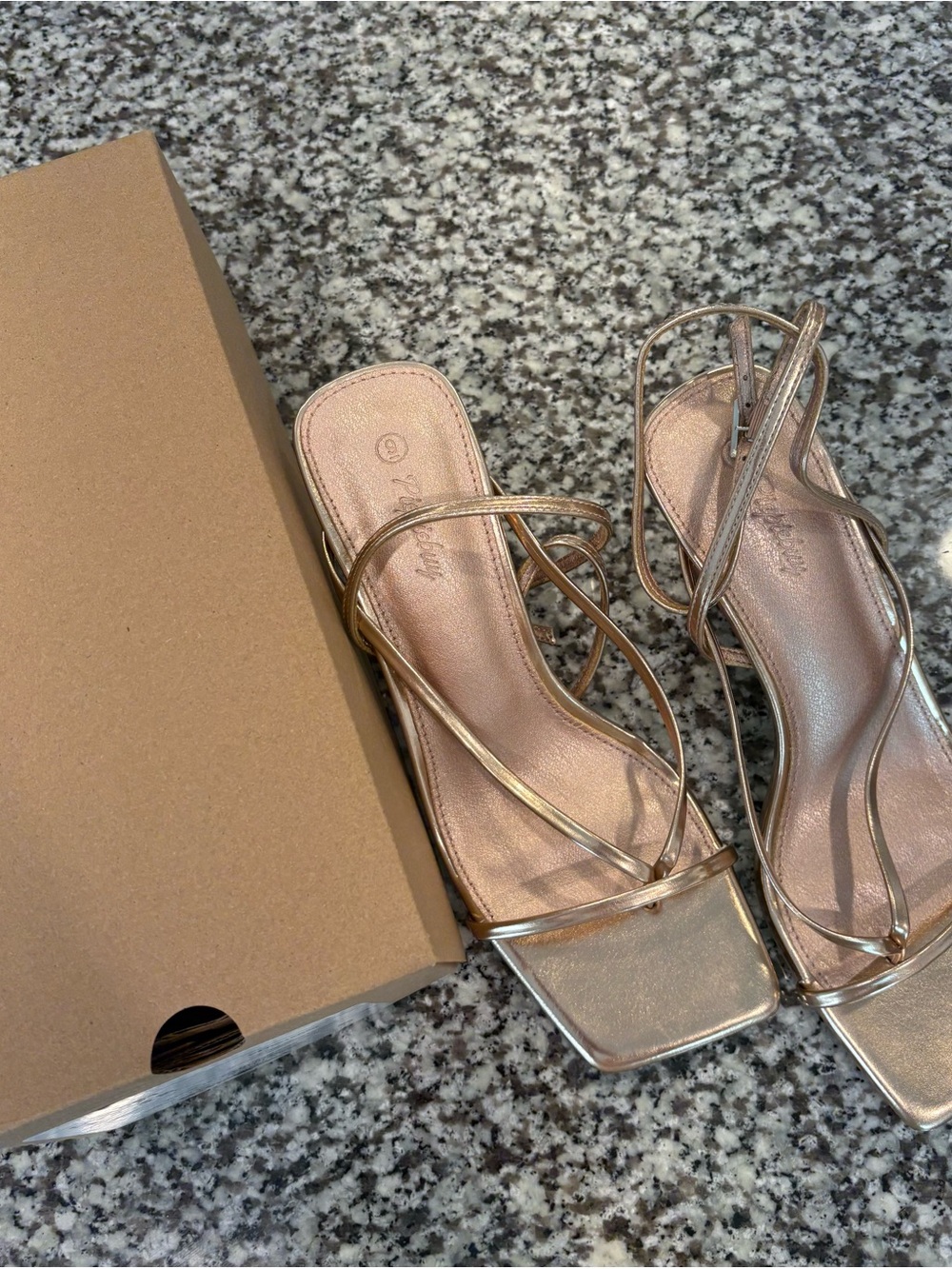 Metallic Rose Gold Strappy Heeled Sandals